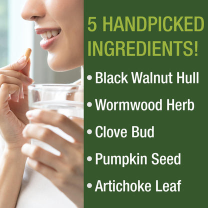 Wormwood Black Walnut Clove Cleanse for Humans. Elimination Detox + Intestinal Support Capsules Supplement for Adults and Kids. Pills with Artichoke - dailyvitalstore
