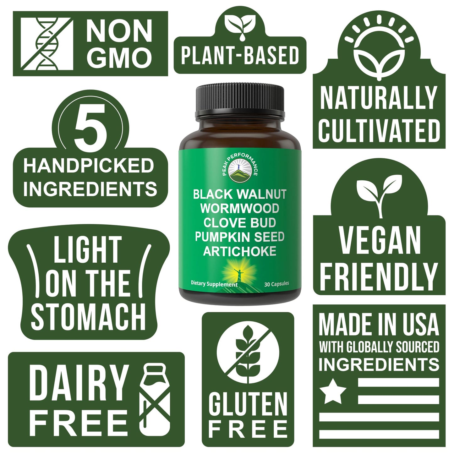 Wormwood Black Walnut Clove Cleanse for Humans. Elimination Detox + Intestinal Support Capsules Supplement for Adults and Kids. Pills with Artichoke - dailyvitalstore