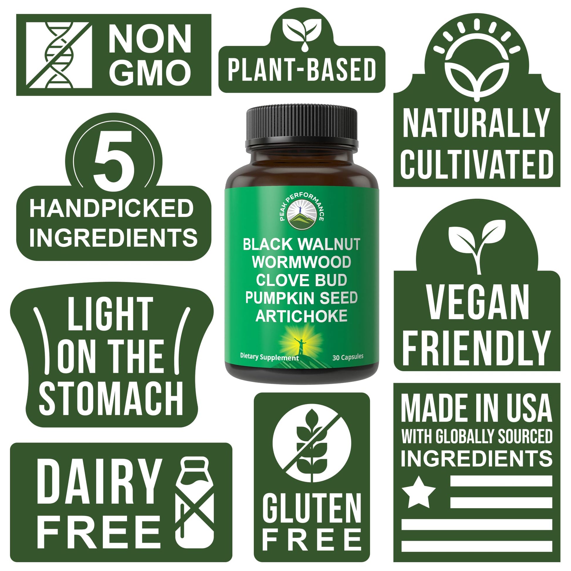 Wormwood Black Walnut Clove Cleanse for Humans. Elimination Detox + Intestinal Support Capsules Supplement for Adults and Kids. Pills with Artichoke - dailyvitalstore