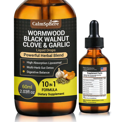 Wormwood Black Walnut Clove Garlic Liquid Drops, Liposomal Fast Absorption with Pumpkin Seed, Pau D'Arco, Berberine, Black Pepper, for Gut Digestive Health - dailyvitalstore