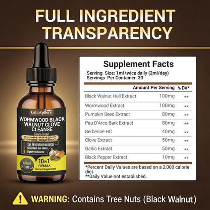 Wormwood Black Walnut Clove Garlic Liquid Drops, Liposomal Fast Absorption with Pumpkin Seed, Pau D'Arco, Berberine, Black Pepper, for Gut Digestive Health - dailyvitalstore