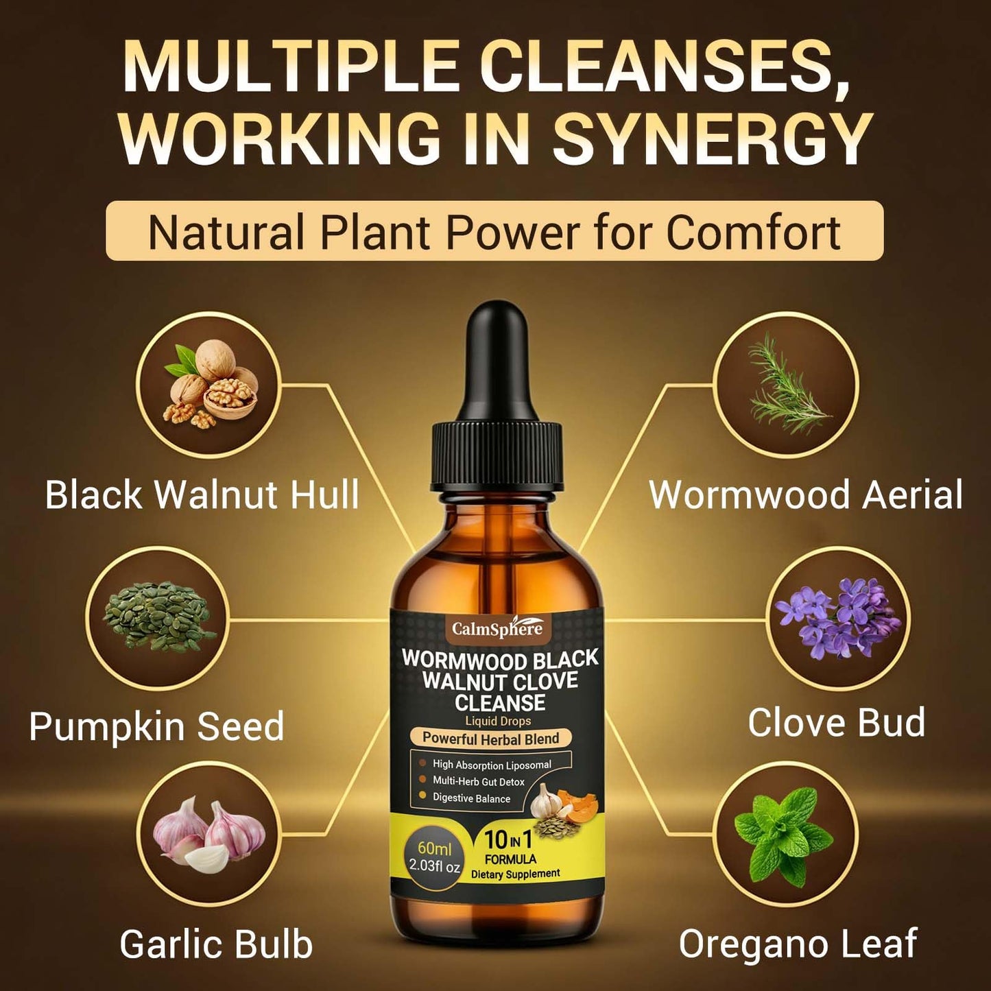Wormwood Black Walnut Clove Garlic Liquid Drops, Liposomal Fast Absorption with Pumpkin Seed, Pau D'Arco, Berberine, Black Pepper, for Gut Digestive Health - dailyvitalstore