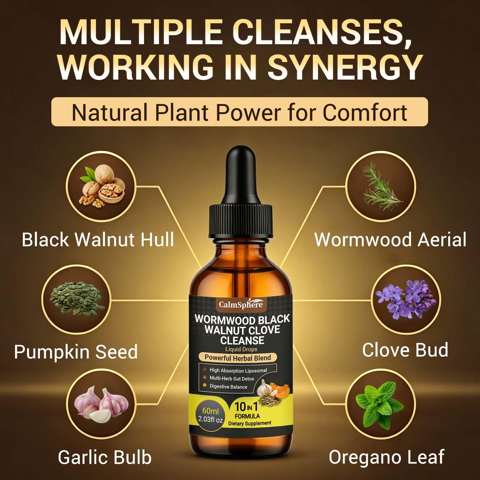 Wormwood Black Walnut Clove Garlic Liquid Drops, Liposomal Fast Absorption with Pumpkin Seed, Pau D'Arco, Berberine, Black Pepper, for Gut Digestive Health - dailyvitalstore