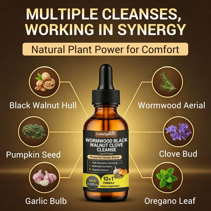 Wormwood Black Walnut Clove Garlic Liquid Drops, Liposomal Fast Absorption with Pumpkin Seed, Pau D'Arco, Berberine, Black Pepper, for Gut Digestive Health - dailyvitalstore