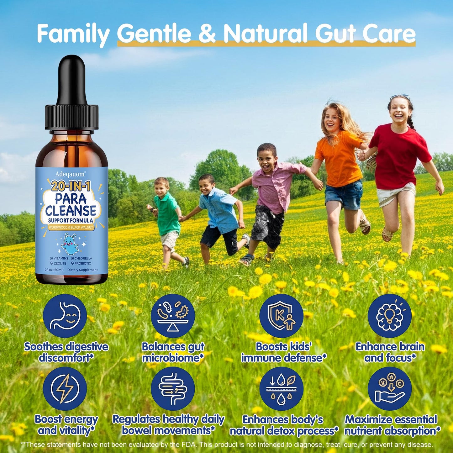 Wormwood Black Walnut Clove Parasite Cleanse for Humans & Kids, 20 in 1 Zeolite, Chlorella, 20 Billion Probiotics, Liquid Detox Support, Gut & Digestive - dailyvitalstore