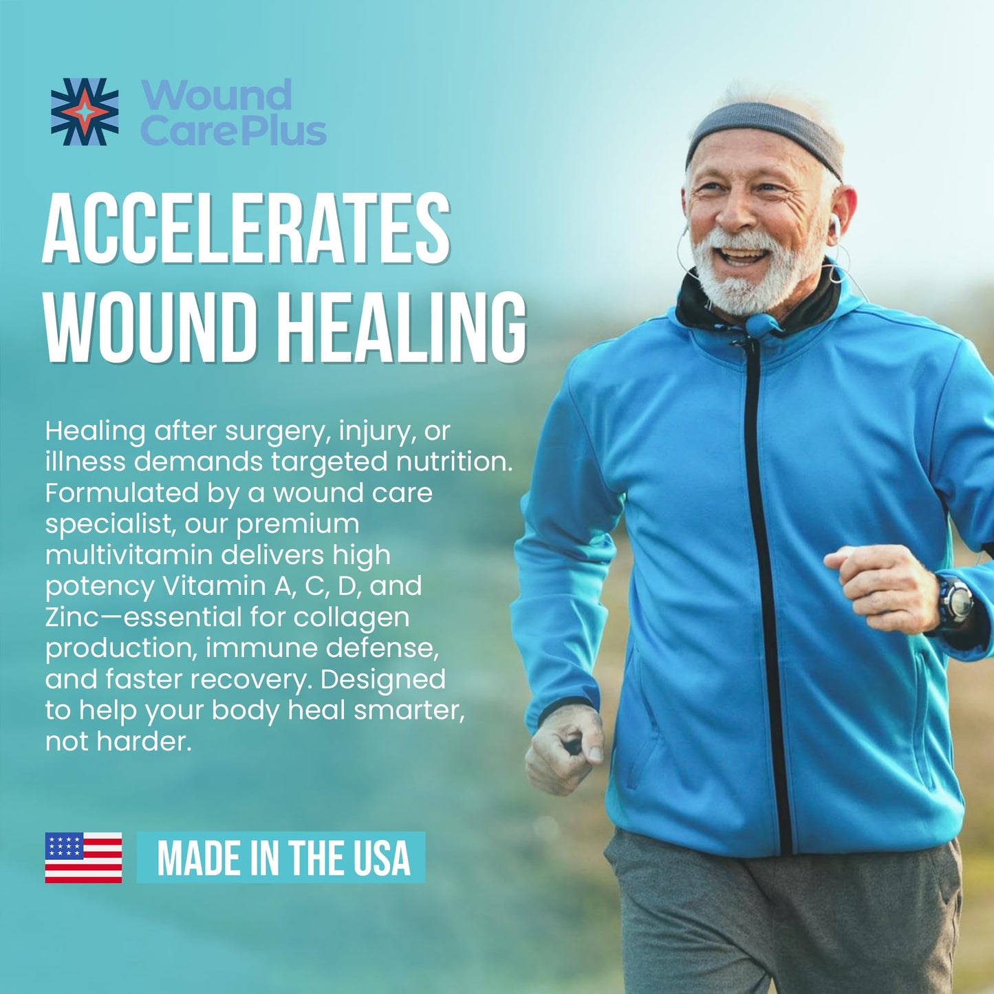 Wound Care Plus Men's Multivitamin – Comprehensive Vitamin & Mineral Blend with Vitamins A, B, C, D, E, Zinc – Supports Immune Health, Energy & Skin Wellness – 60 Capsules – Non-GMO, Gluten-Free - dailyvitalstore