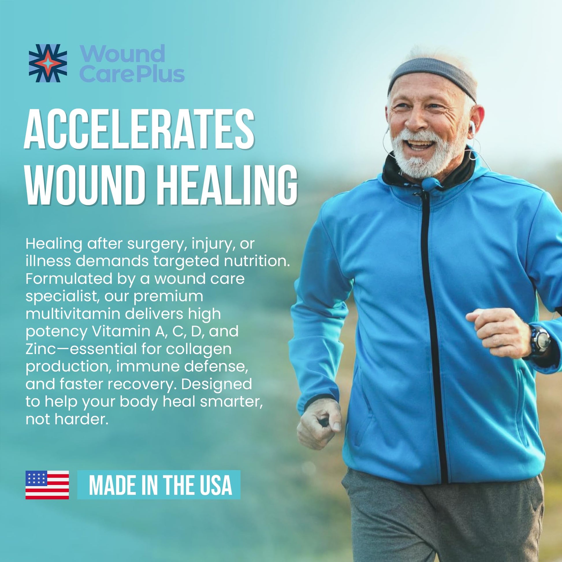 Wound Care Plus Men's Multivitamin – Comprehensive Vitamin & Mineral Blend with Vitamins A, B, C, D, E, Zinc – Supports Immune Health, Energy & Skin Wellness – 60 Capsules – Non-GMO, Gluten-Free - dailyvitalstore