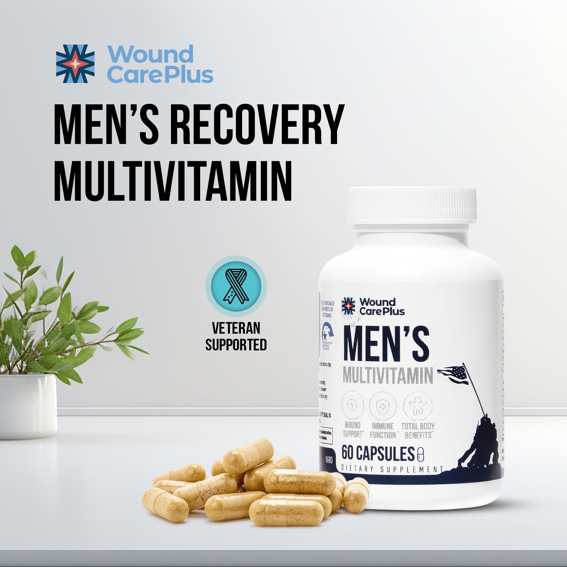 Wound Care Plus Men's Multivitamin – Comprehensive Vitamin & Mineral Blend with Vitamins A, B, C, D, E, Zinc – Supports Immune Health, Energy & Skin Wellness – 60 Capsules – Non-GMO, Gluten-Free - dailyvitalstore