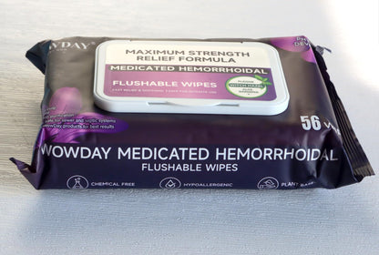 Wowday Flushable Hemorrhoid Wipes | Maximum Strength Witch Hazel Wipes | 56 Count Fragrance Free Adult Hemorrhoids Medicated Witch Hazels Wipe for Butt Hemorrhoidal Itch - dailyvitalstore