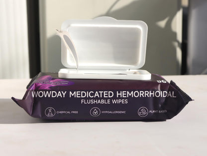 Wowday Flushable Hemorrhoid Wipes | Maximum Strength Witch Hazel Wipes | 56 Count Fragrance Free Adult Hemorrhoids Medicated Witch Hazels Wipe for Butt Hemorrhoidal Itch - dailyvitalstore