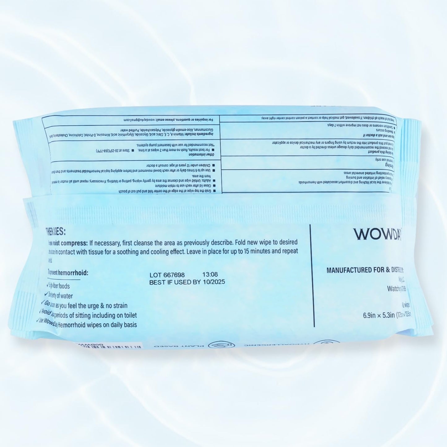 Wowday Flushable Hemorrhoid Wipes | Medicated Witch Hazel Wipes Ph Balanced | 112 Count Natural Fragrance Free Adult Hemorrhoids Witch Hazel Wipe for Butt Itch - dailyvitalstore