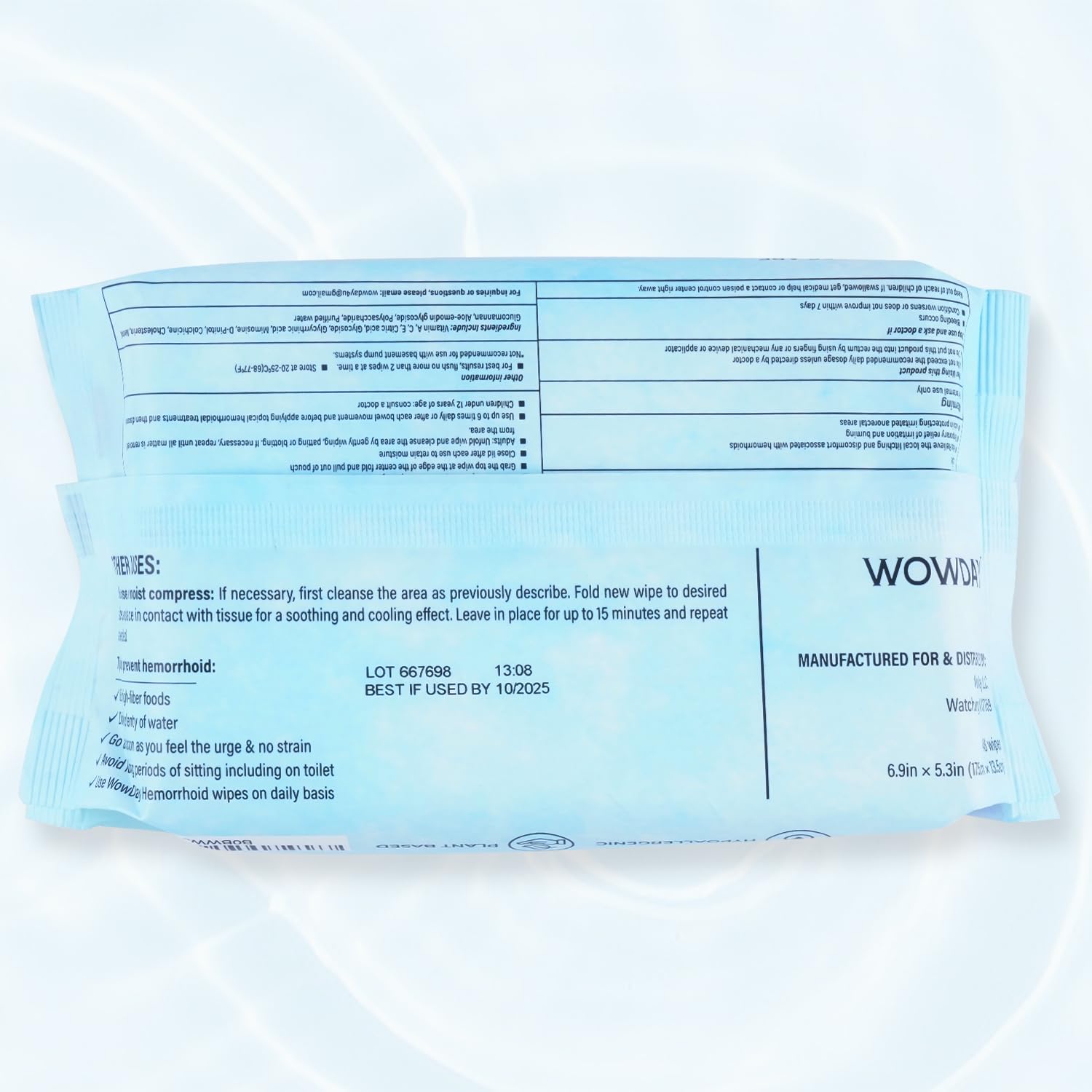 Wowday Flushable Hemorrhoid Wipes | Medicated Witch Hazel Wipes Ph Balanced | 112 Count Natural Fragrance Free Adult Hemorrhoids Witch Hazel Wipe for Butt Itch - dailyvitalstore