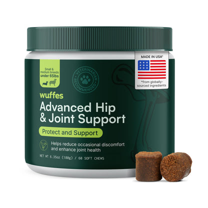 Wuffes Advanced Dog Hip and Joint Supplement with Glucosamine, Chondroitin, Omega 3, MSM, and Green Lipped Mussel, 60 Pork Flavored Chews for Small and Medium Dog Breeds - dailyvitalstore
