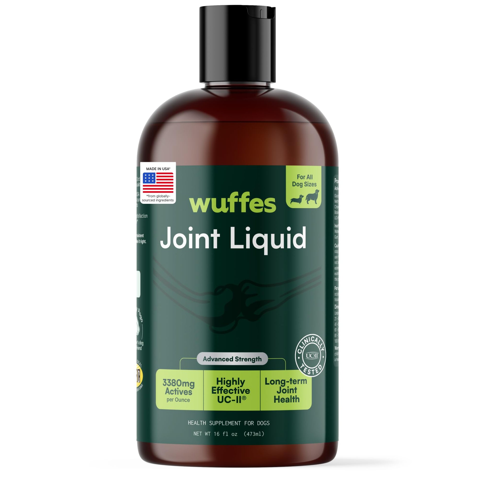 Wuffes Advanced Joint Liquid for Dogs, Hip & Joint Support Supplement with Glucosamine, Chondroitin, UC-II® Collagen, and MSM, for Small & Large Breeds, 16 Oz - dailyvitalstore