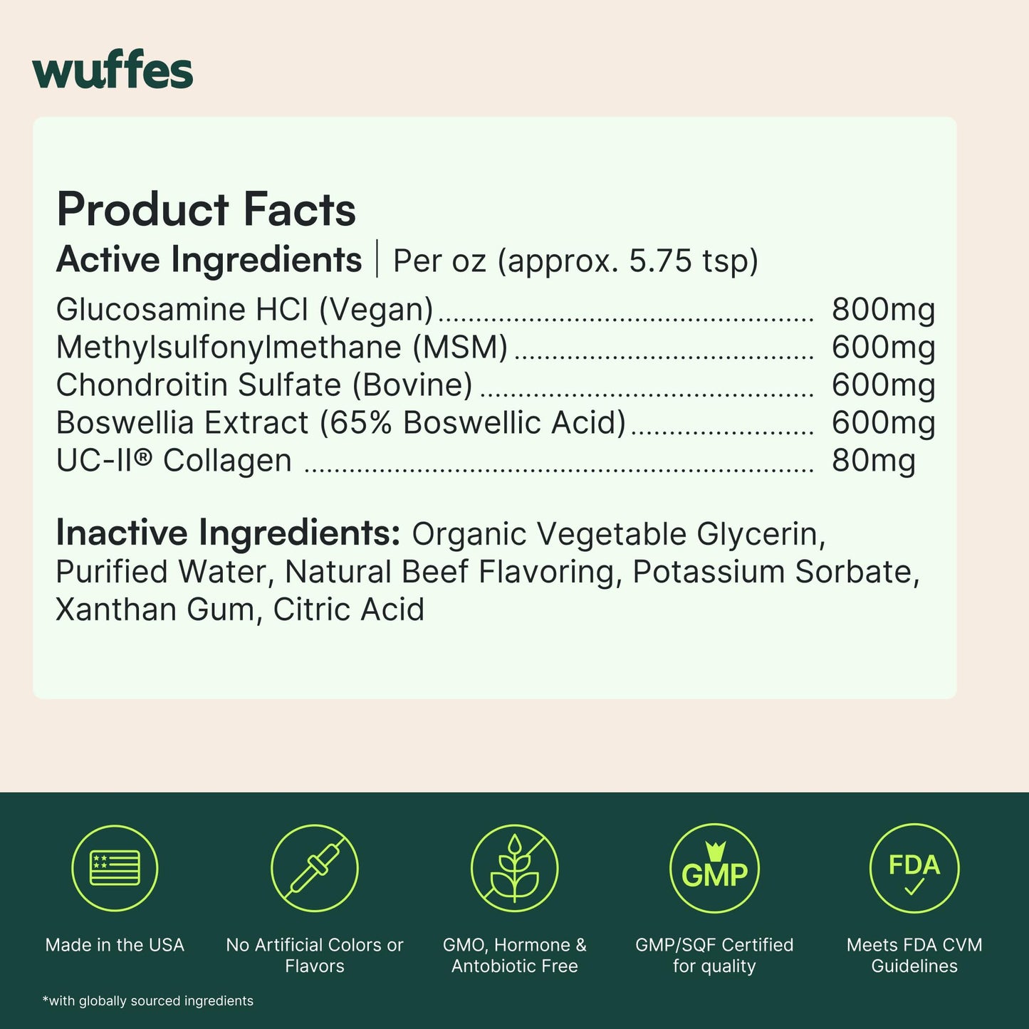 Wuffes Advanced Joint Liquid for Dogs, Hip & Joint Support Supplement with Glucosamine, Chondroitin, UC-II® Collagen, and MSM, for Small & Large Breeds, 16 Oz - dailyvitalstore