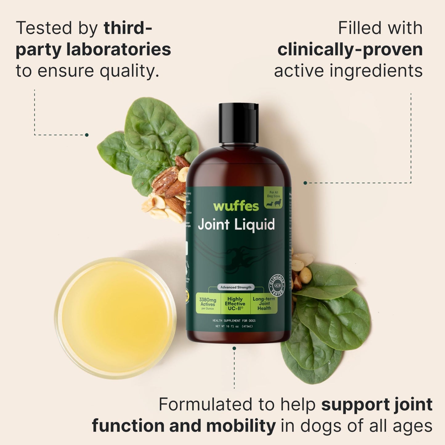 Wuffes Advanced Joint Liquid for Dogs, Hip & Joint Support Supplement with Glucosamine, Chondroitin, UC-II® Collagen, and MSM, for Small & Large Breeds, 16 Oz - dailyvitalstore