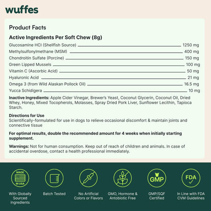 Wuffes Chewable Dog Hip & Joint Supplement - Glucosamine & Chondroitin Chews - Dog Joint Supplements & Vitamins - Extended Joint Care (Large Breed (Over 65 lbs), 60 Chews (Pack of 2)) - dailyvitalstore