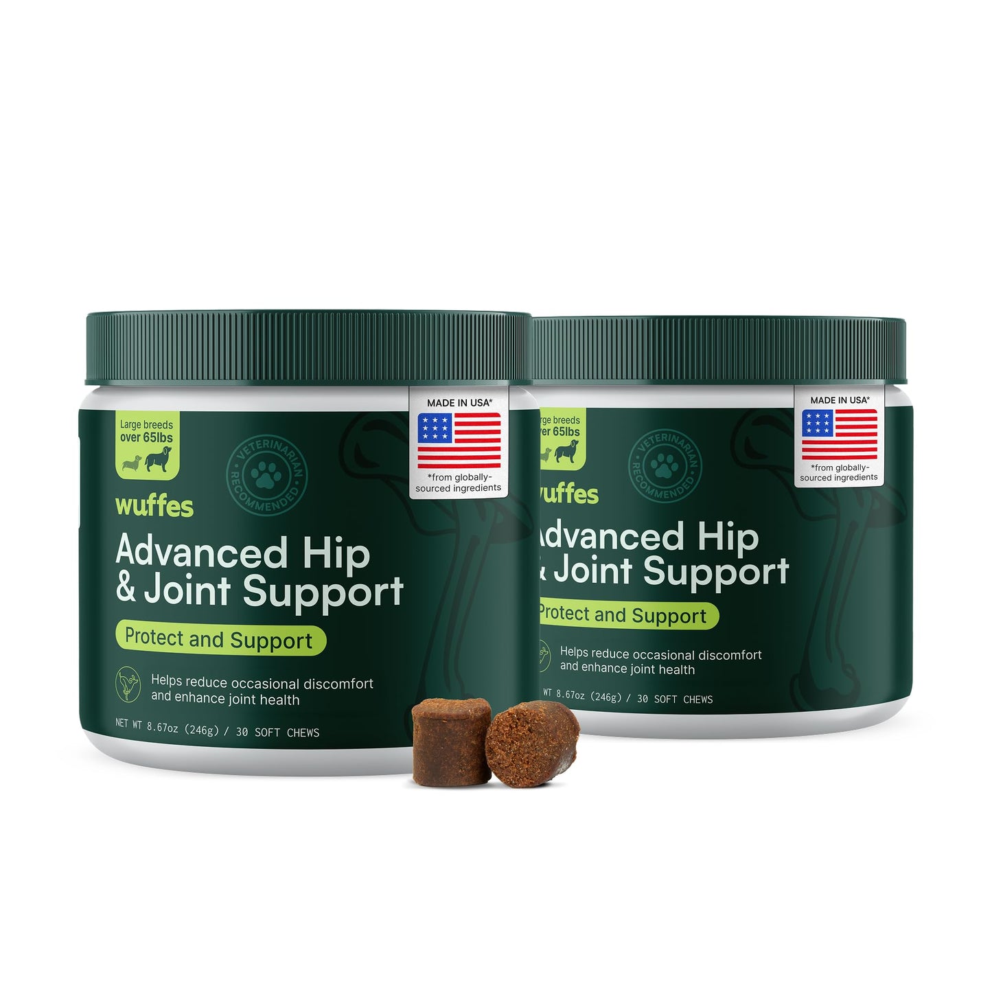 Wuffes Chewable Dog Hip & Joint Supplement - Glucosamine & Chondroitin Chews - Dog Joint Supplements & Vitamins - Extended Joint Care (Large Breed (Over 65 lbs), 60 Chews (Pack of 2)) - dailyvitalstore