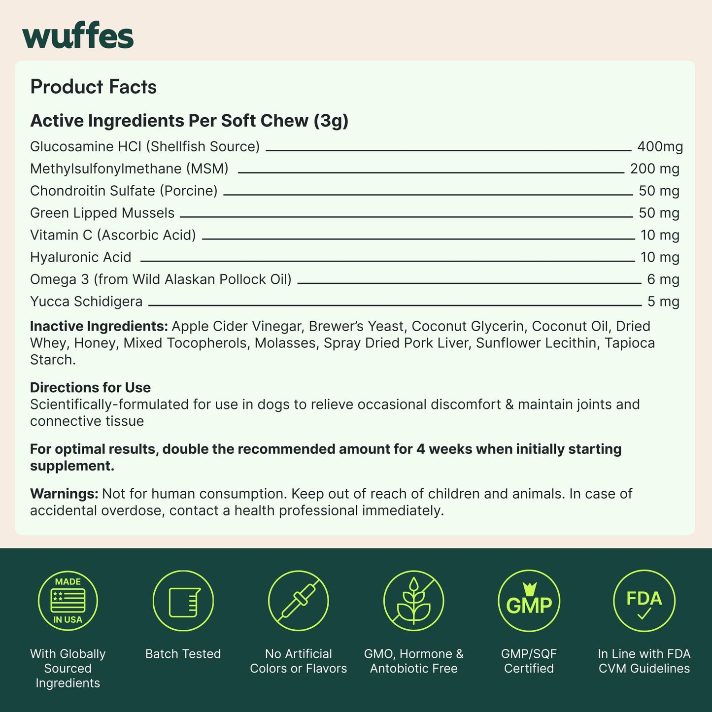 Wuffes Chewable Dog Hip & Joint Supplement - Glucosamine & Chondroitin Chews - Dog Joint Supplements & Vitamins - Extended Joint Care (Small&Medium Breeds (0-65 lbs), 180 Chews (Pack of 3)) - dailyvitalstore