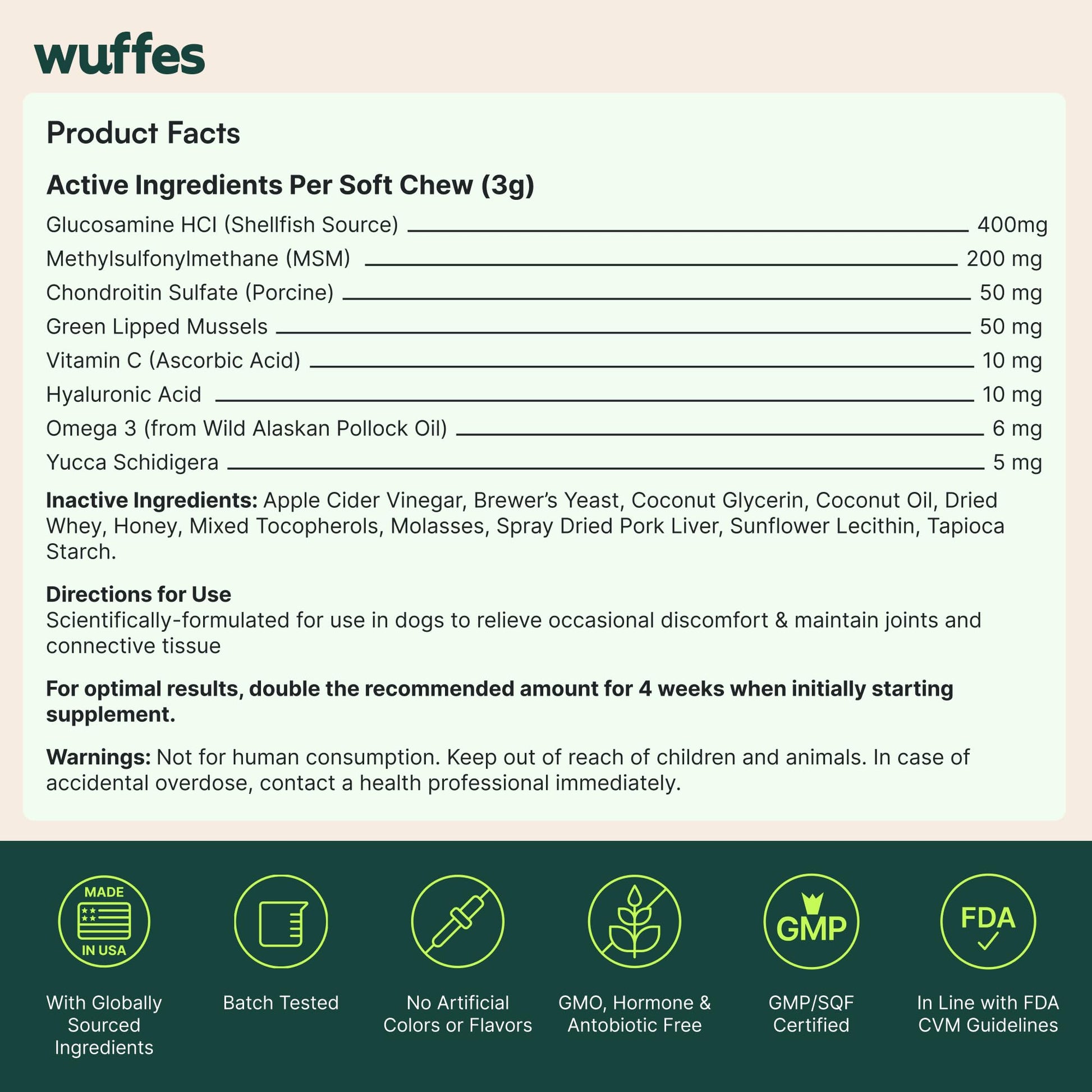 Wuffes Chewable Dog Hip & Joint Supplement - Glucosamine & Chondroitin Chews - Dog Joint Supplements & Vitamins - Extended Joint Care (Small&Medium Breeds (0-65 lbs), 180 Chews (Pack of 3)) - dailyvitalstore