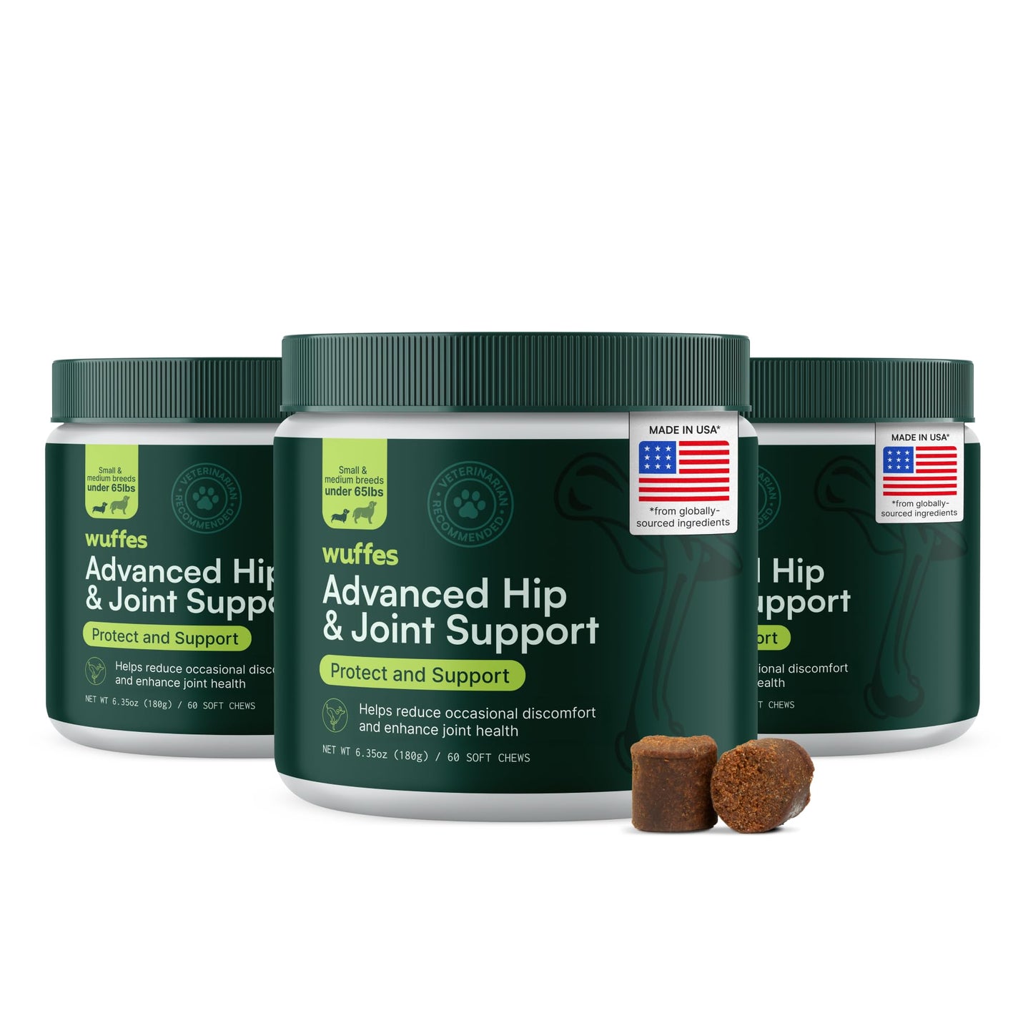 Wuffes Chewable Dog Hip & Joint Supplement - Glucosamine & Chondroitin Chews - Dog Joint Supplements & Vitamins - Extended Joint Care (Small&Medium Breeds (0-65 lbs), 180 Chews (Pack of 3)) - dailyvitalstore