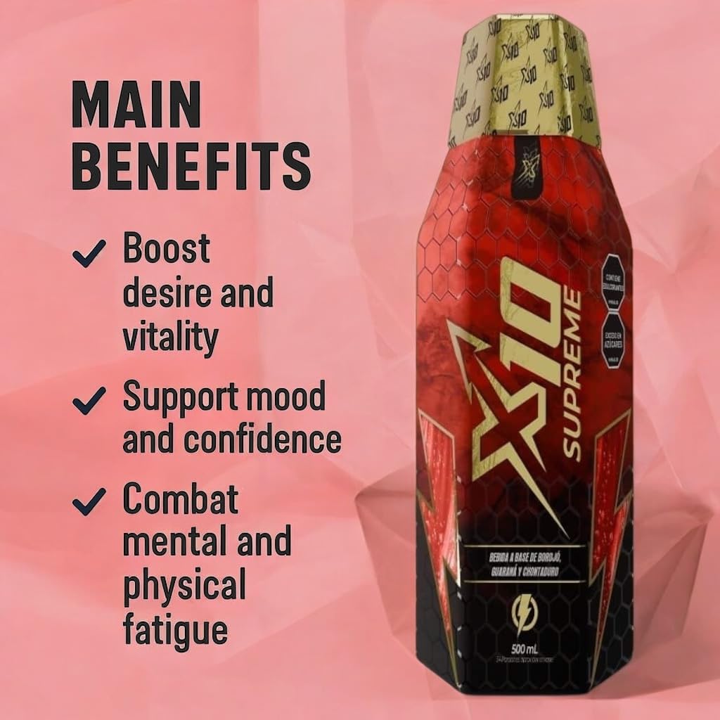 X10 Supreme Liquid 500 ML Natural Supplement (Similar Results as vitafer..Gold) - Chontaduro, Guarana, and Borojó Blend | 500 ML | Plant-Based Energy Support for Vitality - dailyvitalstore