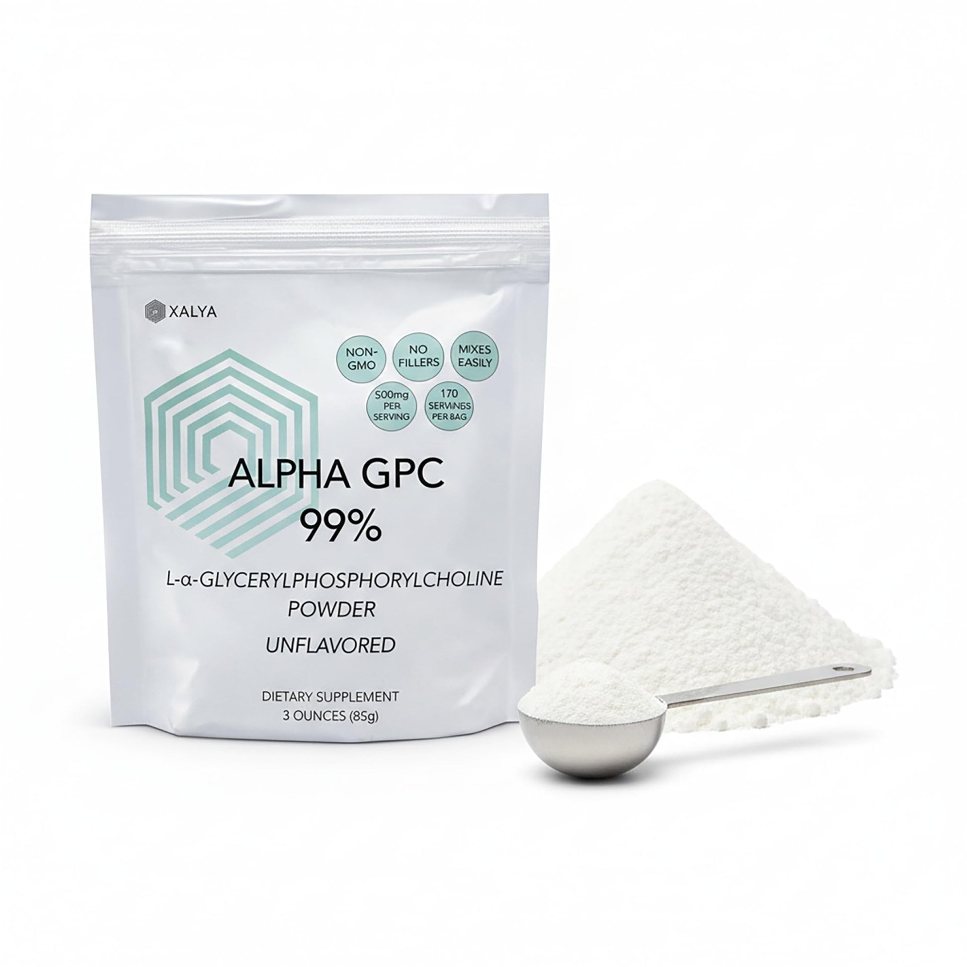 Xalya Alpha GPC Supplement, Alpha GPC Powder 99% Purity (Extra Strength) 500mg per Serving, Unflavored, Natural Choline Supplement - 3rd Party Tested -170 Servings, 3 Ounce - dailyvitalstore