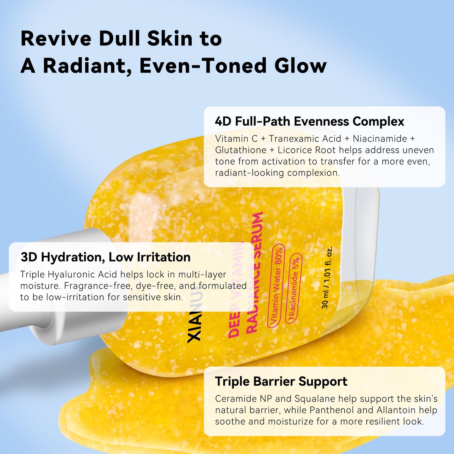 XIANUI Deep Vitamin Radiance Serum - 5% Niacinamide + TXA + Vitamin C - Brightening & Hydrating Face Serum with Ceramide & Triple Hyaluronic Acid - dailyvitalstore