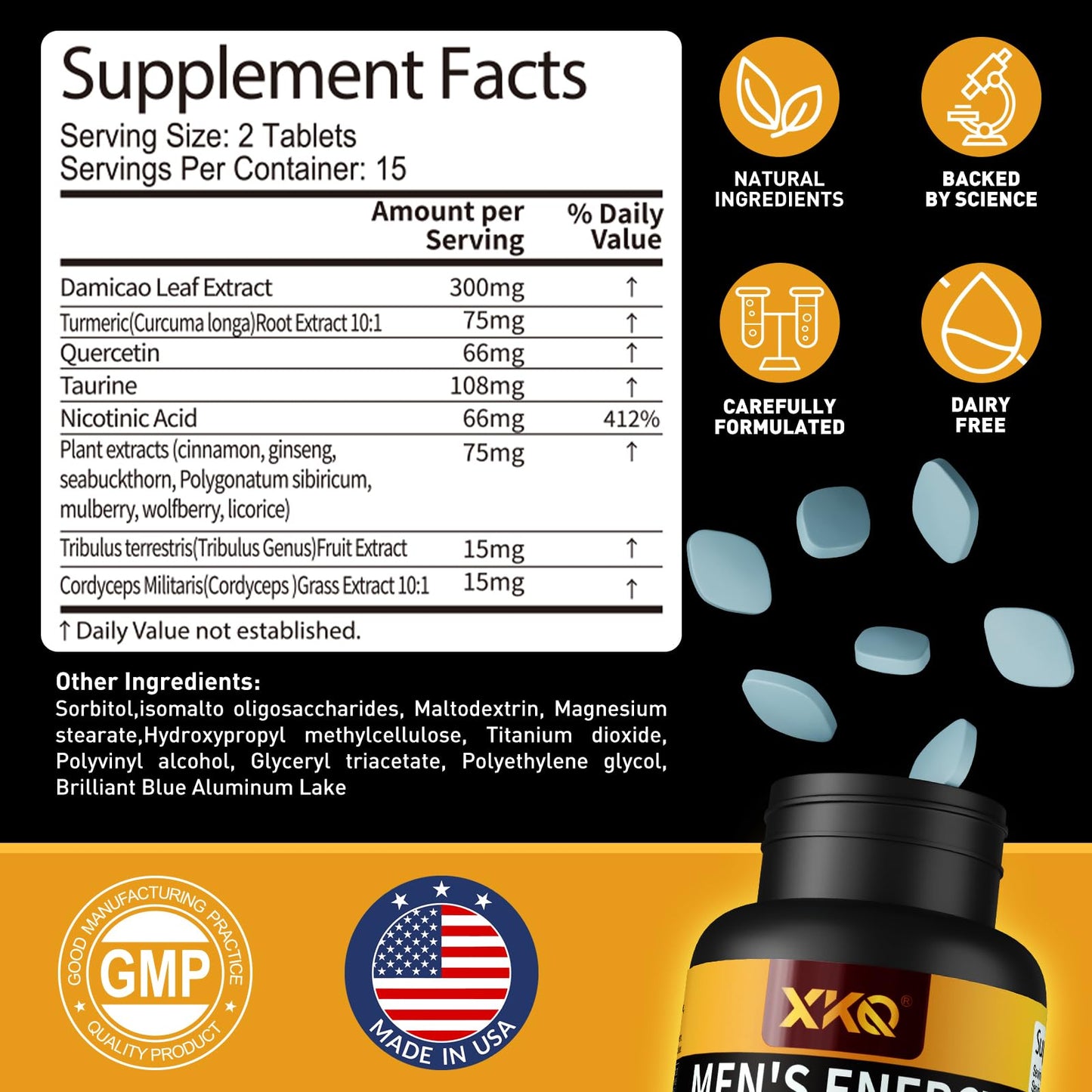 XKQ Men’s Vitality Support Supplement – Daily Energy & Performance Formula for Adult Men | Supports Circulation, Stamina & Confidence | Herbal & Amino Blend | 30 Tablets | 3rd Party Tested - dailyvitalstore