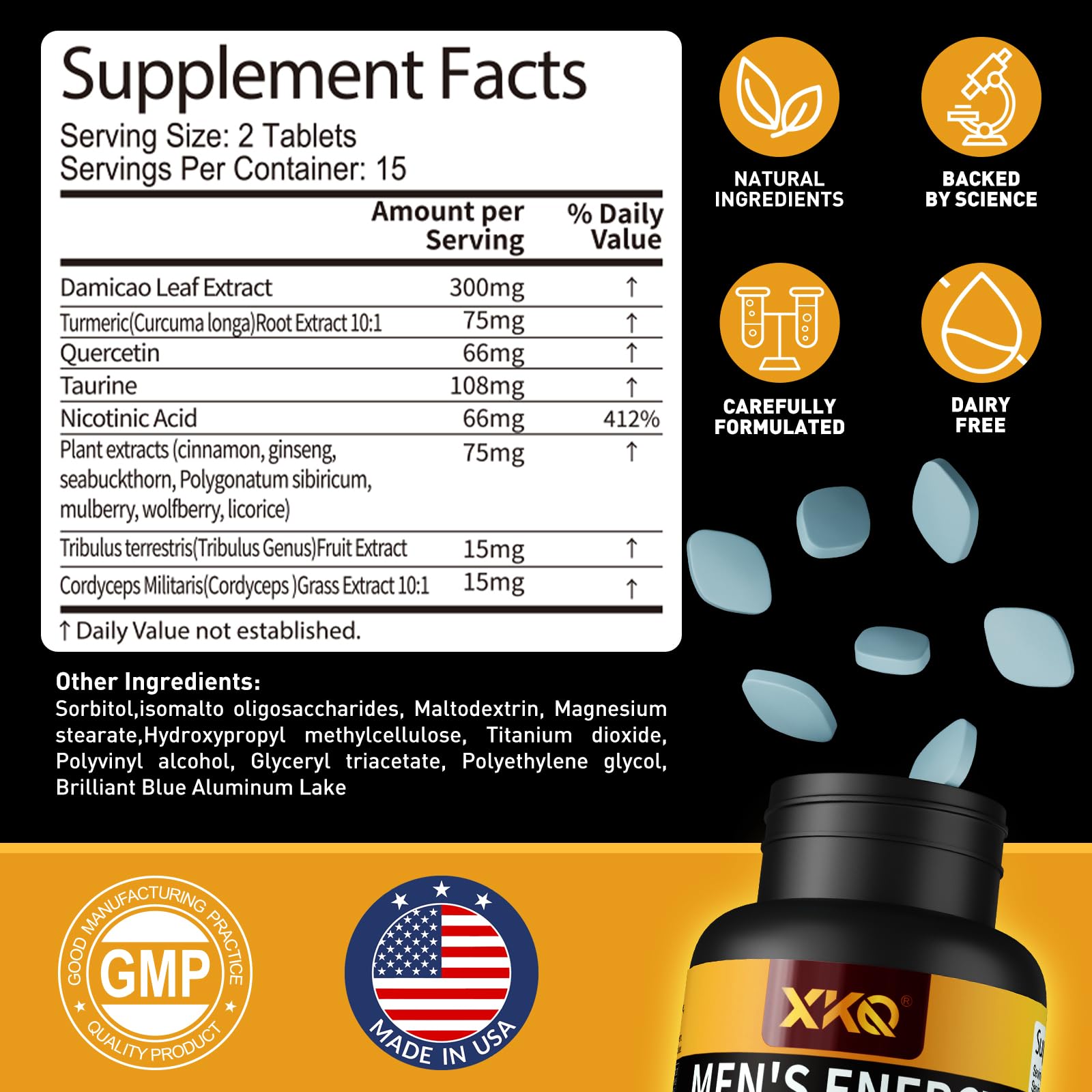 XKQ Men’s Vitality Support Supplement – Daily Energy & Performance Formula for Adult Men | Supports Circulation, Stamina & Confidence | Herbal & Amino Blend | 30 Tablets | 3rd Party Tested - dailyvitalstore