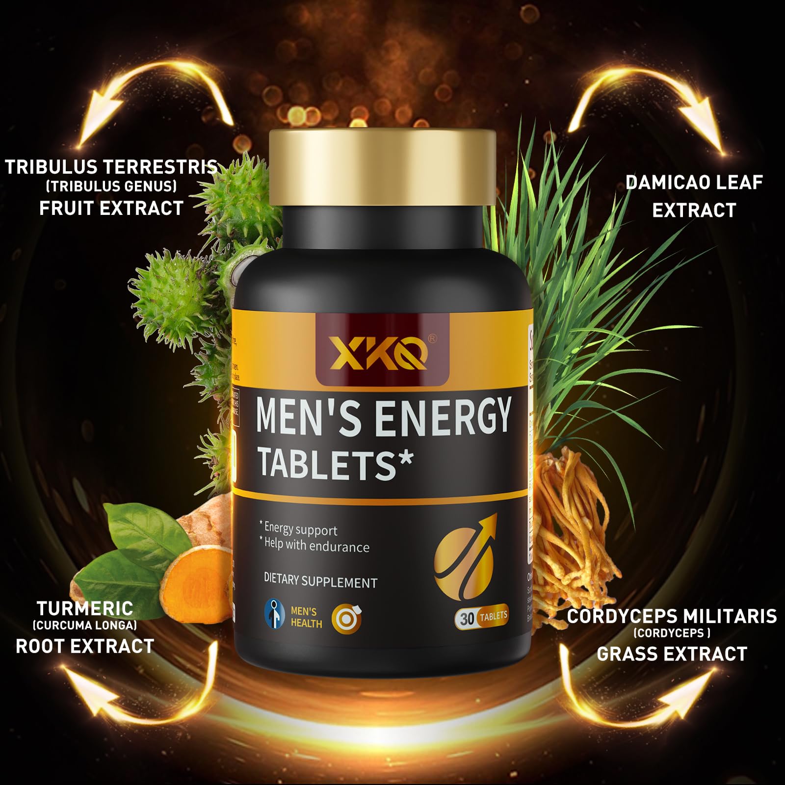 XKQ Men’s Vitality Support Supplement – Daily Energy & Performance Formula for Adult Men | Supports Circulation, Stamina & Confidence | Herbal & Amino Blend | 30 Tablets | 3rd Party Tested - dailyvitalstore