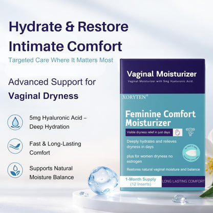 XORYTEN Vaginal Moisturizer for Revarey– 5mg Hyaluronic Acid – Vaginal Dryness, Hormone-Free Soothing Inserts, Non-Greasy, 12 Suppositories – 1 Month Supply (No fragrance) - dailyvitalstore