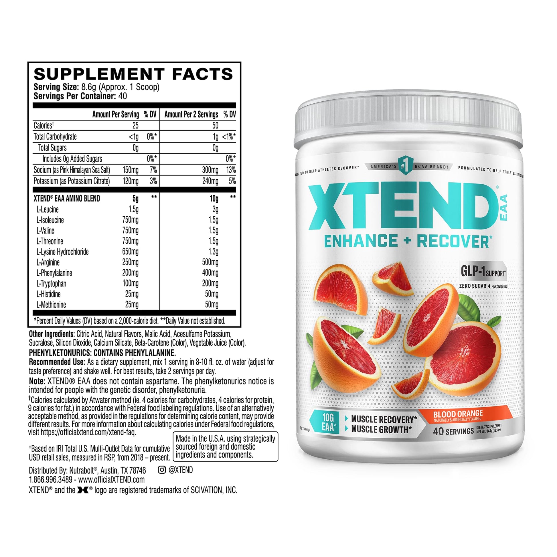 Xtend EAA + BCAA Powder for Muscle Recovery & Lean Muscle Growth, 9 Essential Amino Acids for Intra Workout or Post Workout Recovery, 10g EAAs Per 2 Servings - dailyvitalstore