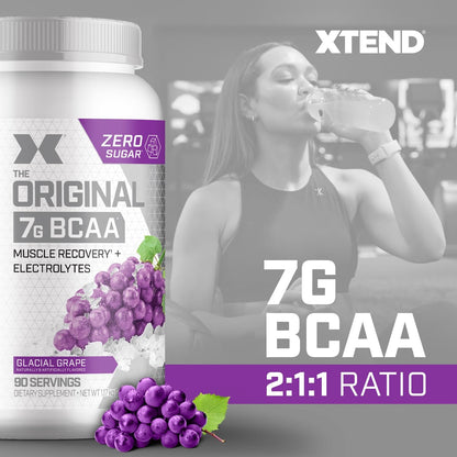 Xtend Original BCAA Powder, 7g BCAAs and 2.5g L-Glutamine for Muscle Recovery Hydration and Lean Muscle, Sugar Free Intra and Post Workout Drink with Electrolytes, Glacial Grape, 90 Servings - dailyvitalstore