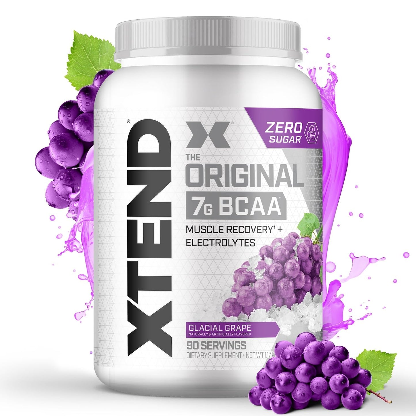 Xtend Original BCAA Powder, 7g BCAAs and 2.5g L-Glutamine for Muscle Recovery Hydration and Lean Muscle, Sugar Free Intra and Post Workout Drink with Electrolytes, Glacial Grape, 90 Servings - dailyvitalstore
