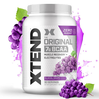 Xtend Original BCAA Powder, 7g BCAAs and 2.5g L-Glutamine for Muscle Recovery Hydration and Lean Muscle, Sugar Free Intra and Post Workout Drink with Electrolytes, Glacial Grape, 90 Servings - dailyvitalstore