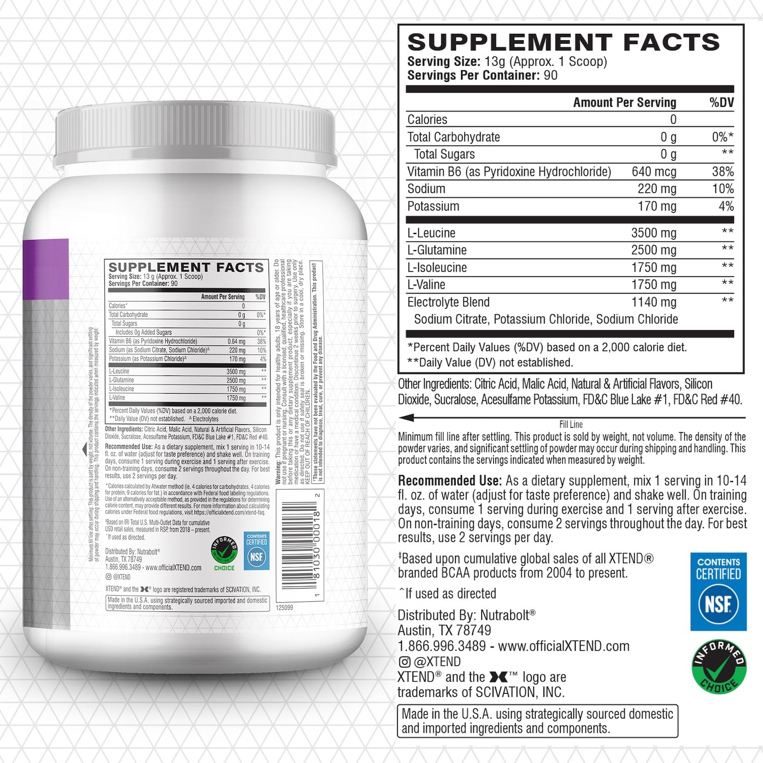 Xtend Original BCAA Powder, 7g BCAAs and 2.5g L-Glutamine for Muscle Recovery Hydration and Lean Muscle, Sugar Free Intra and Post Workout Drink with Electrolytes, Glacial Grape, 90 Servings - dailyvitalstore