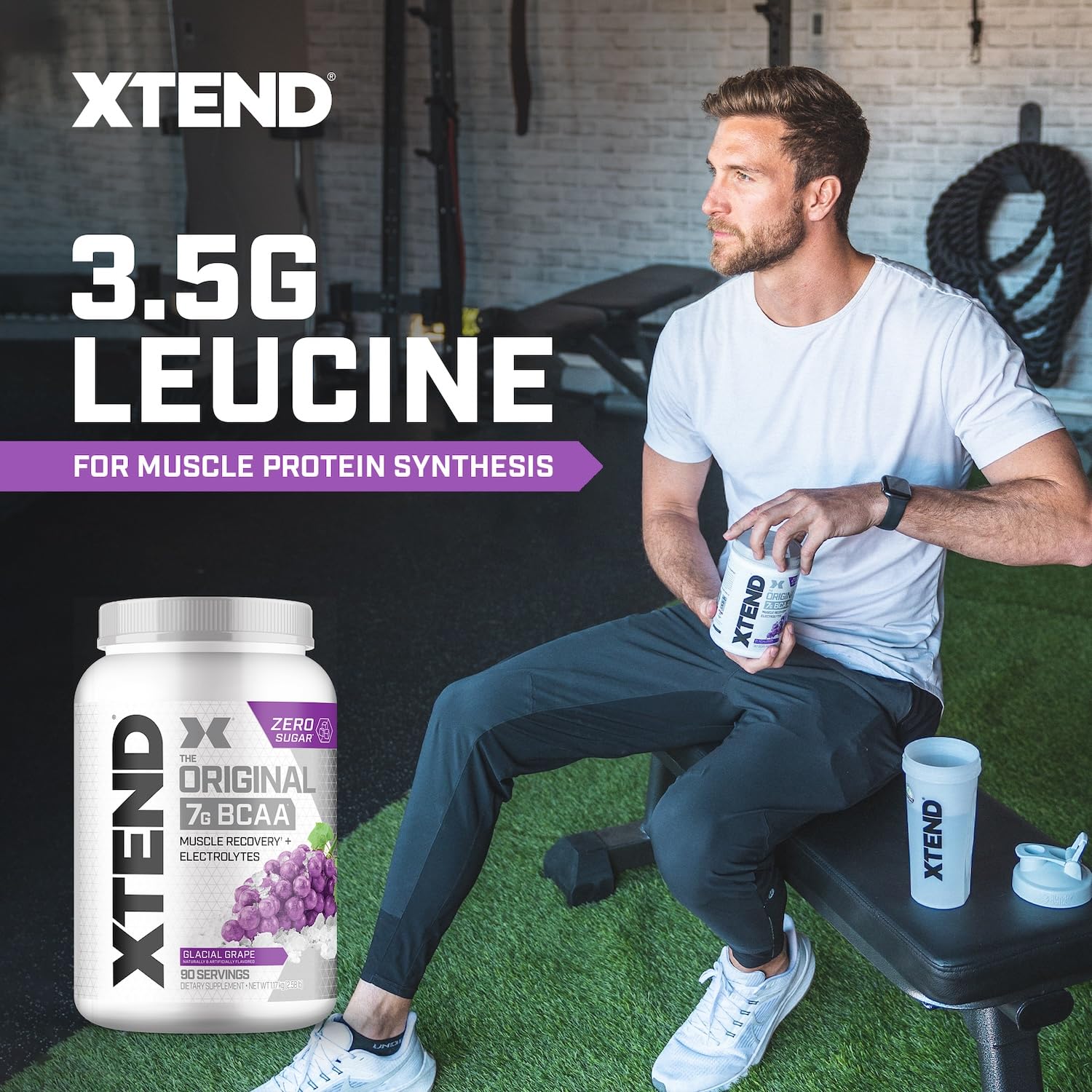 Xtend Original BCAA Powder, 7g BCAAs and 2.5g L-Glutamine for Muscle Recovery Hydration and Lean Muscle, Sugar Free Intra and Post Workout Drink with Electrolytes, Glacial Grape, 90 Servings - dailyvitalstore