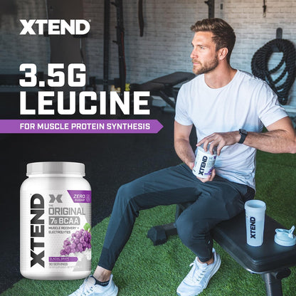 Xtend Original BCAA Powder, 7g BCAAs and 2.5g L-Glutamine for Muscle Recovery Hydration and Lean Muscle, Sugar Free Intra and Post Workout Drink with Electrolytes, Glacial Grape, 90 Servings - dailyvitalstore