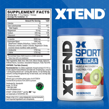 XTEND Sport BCAA Powder Strawberry Kiwi Splash - Electrolyte Powder for Recovery & Hydration with Amino Acids - 30 Servings - dailyvitalstore