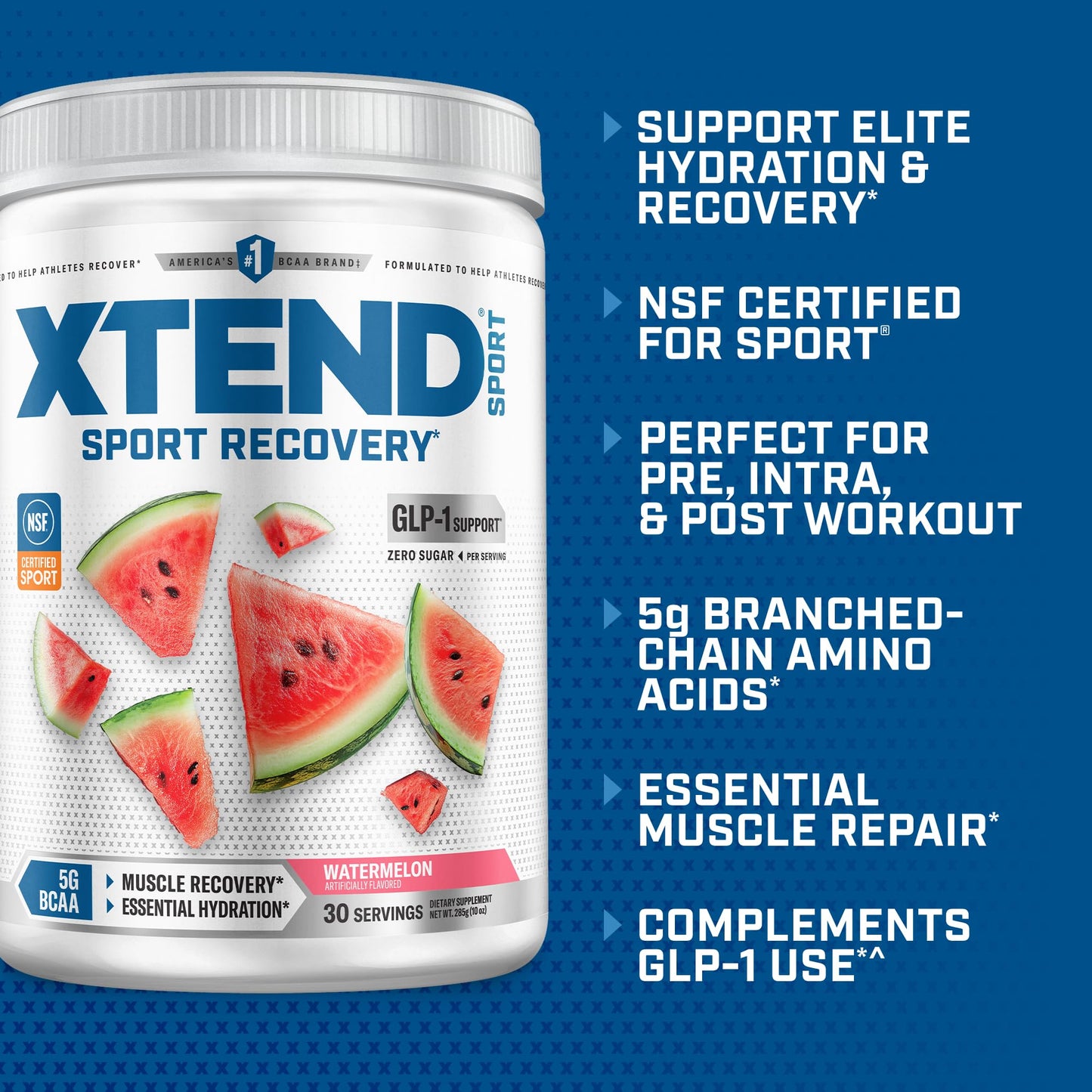 Xtend Sport BCAA Powder Watermelon - Electrolyte Powder for Recovery & Hydration with Amino Acids - 30 Servings - dailyvitalstore
