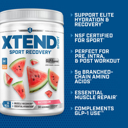 Xtend Sport BCAA Powder Watermelon - Electrolyte Powder for Recovery & Hydration with Amino Acids - 30 Servings - dailyvitalstore