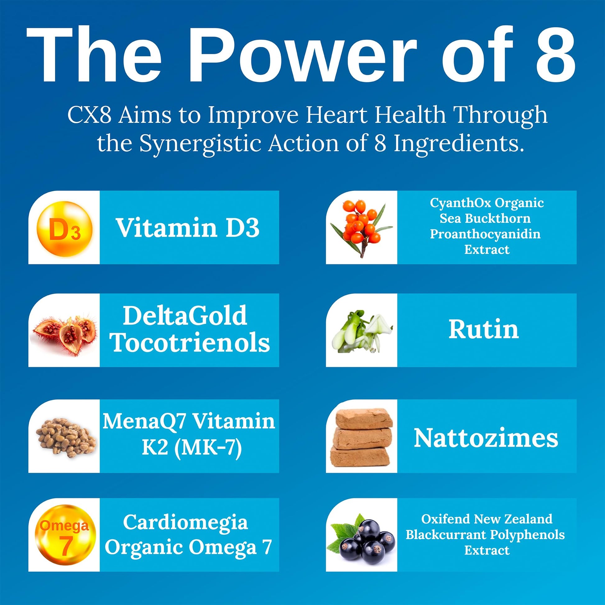 Xtendlife CX8 Heart Health Supplement for Cardiovascular Support, Circulation, and Arterial Health - with Vitamin K2 MK7, D3, Tocotrienols, and Sea Buckthorn-30 Day Supply - dailyvitalstore