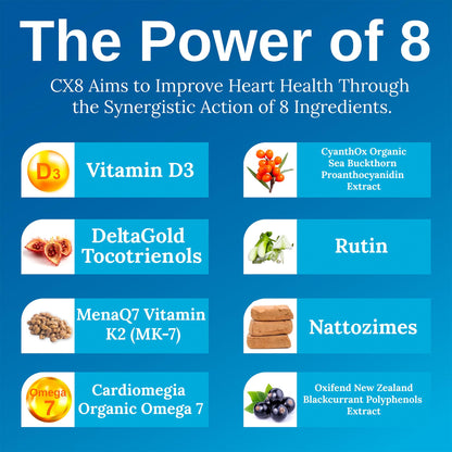 Xtendlife CX8 Heart Health Supplement for Cardiovascular Support, Circulation, and Arterial Health - with Vitamin K2 MK7, D3, Tocotrienols, and Sea Buckthorn-30 Day Supply - dailyvitalstore