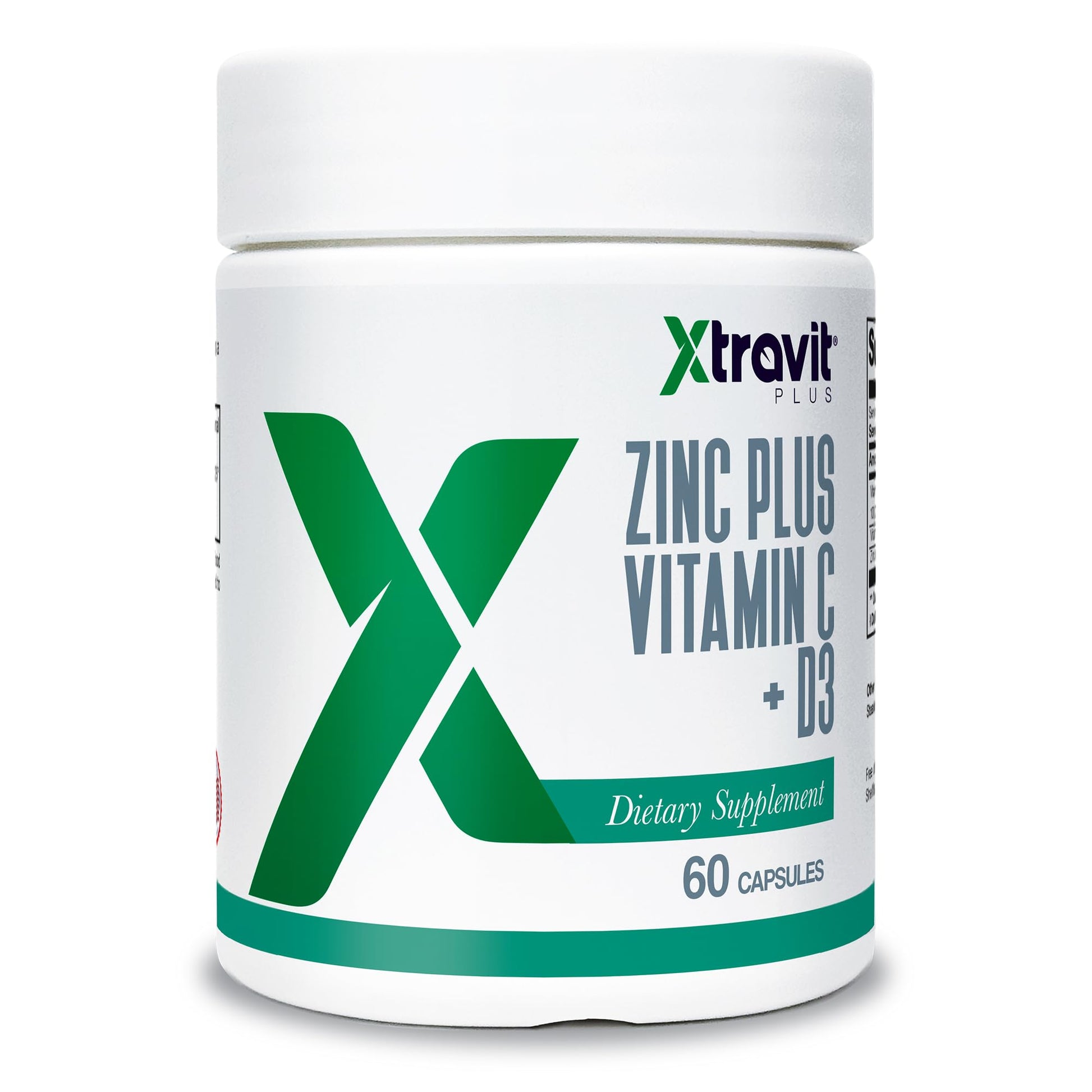 Xtravit Zinc Plus Vitamin C + D3 Supplement – Natural Immune Defense Supplements for Men & Women - May Support Skin, Energy, Bones, & Overall Wellness - Non-GMO, Gluten-Free, No Fillers, 60 Capsules - dailyvitalstore