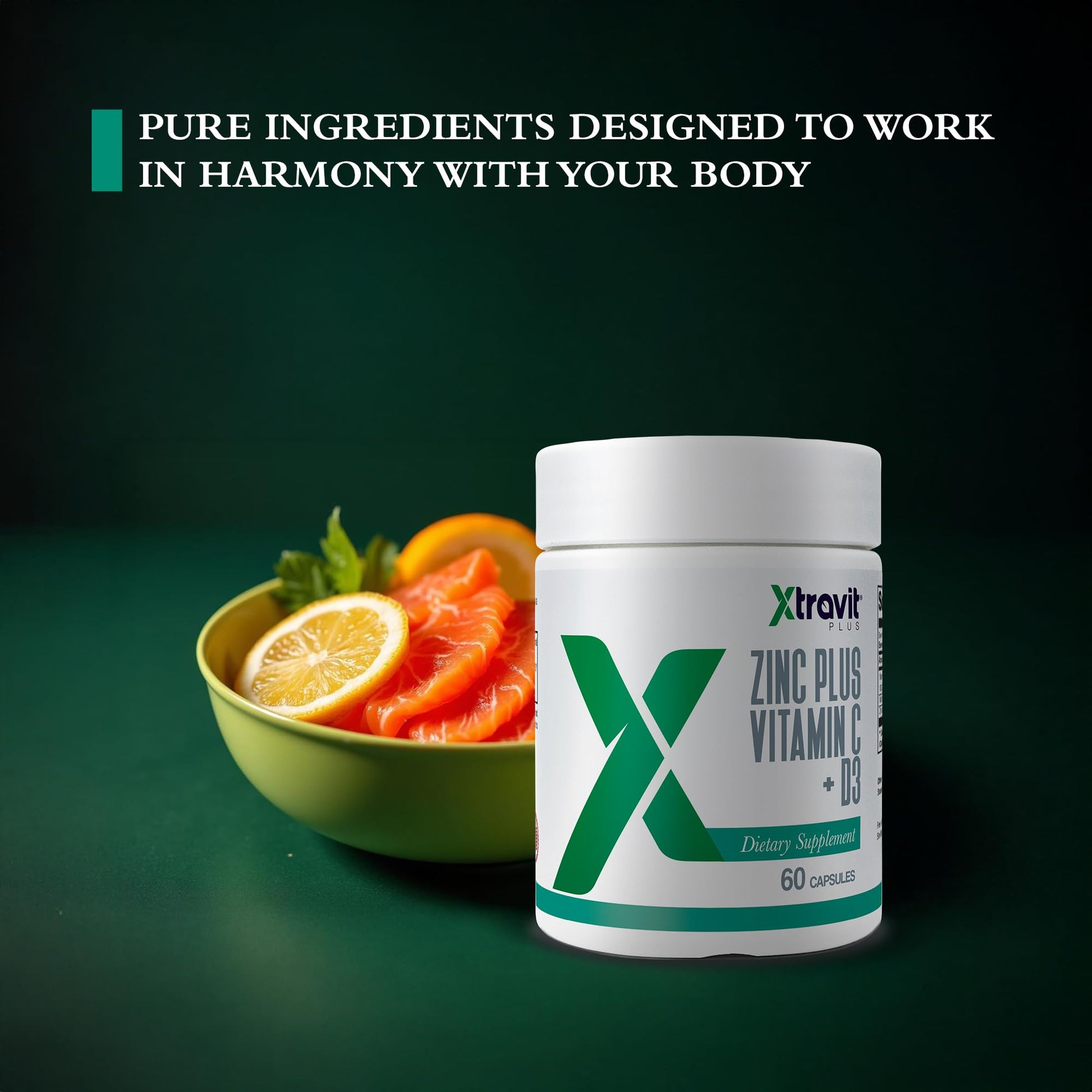 Xtravit Zinc Plus Vitamin C + D3 Supplement – Natural Immune Defense Supplements for Men & Women - May Support Skin, Energy, Bones, & Overall Wellness - Non-GMO, Gluten-Free, No Fillers, 60 Capsules - dailyvitalstore