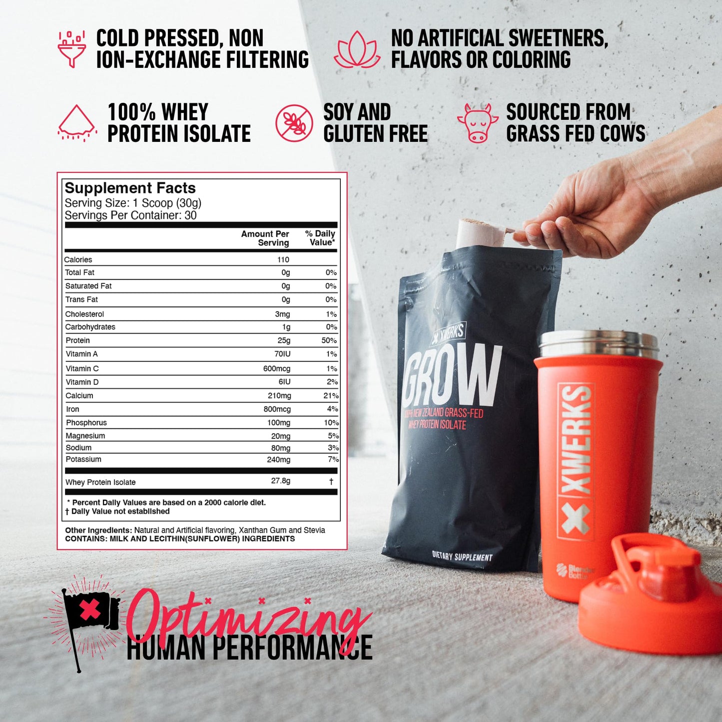 Xwerks Grow Whey Protein Powder, 25g Pure Isolate Protein from New Zealand Grass Fed Cows, Builds Strength and Speeds Recovery, Paleo and Keto Friendly, - dailyvitalstore