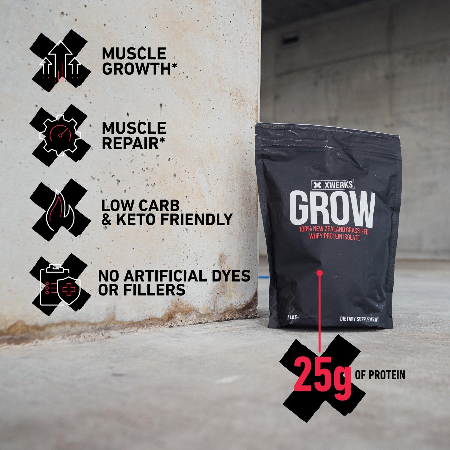 Xwerks Grow Whey Protein Powder, 25g Pure Isolate Protein from New Zealand Grass Fed Cows, Builds Strength and Speeds Recovery, Paleo and Keto Friendly, - dailyvitalstore