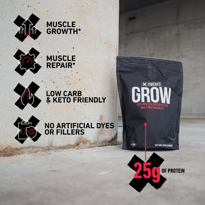 Xwerks Grow Whey Protein Powder, 25g Pure Isolate Protein from New Zealand Grass Fed Cows, Builds Strength and Speeds Recovery, Paleo and Keto Friendly, - dailyvitalstore