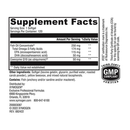 XYMOGEN CoQmax Omega 50 mg - Dual-Action Heart Health Support - CoQ10 Plus Fish Oil Omega-3 - MaxSimil Monoglyceride EPA DHA - Enhanced Absorption - 120 Softgels - dailyvitalstore